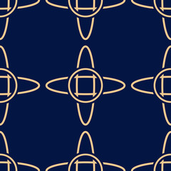 Geometric seamless pattern. Golden round design on dark blue background