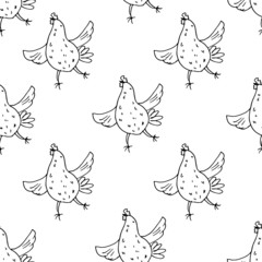 Fototapeta premium Hen. Seamless pattern. Line art. 