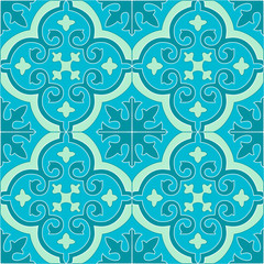 ethnic tile pattern in blue, turquoise, lime colors