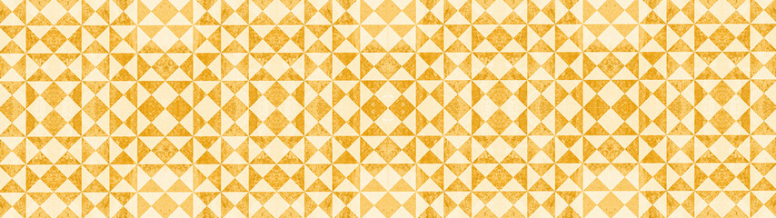 Yellow ocher white traditional motif tiles texture background banner - Vintage retro cement tile with triangular square pattern