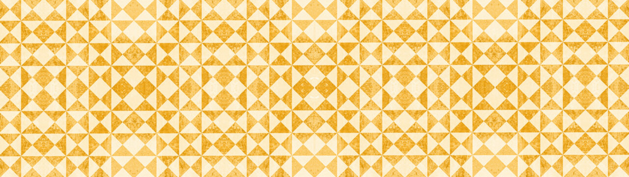 Yellow ocher white traditional motif tiles texture background banner - Vintage retro cement tile with triangular square pattern