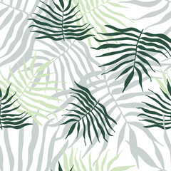 Seamless pattern of tropical leaves, creepers, fern, palm leaves. Vector template for printing on textiles, paper, packaging, wallpaper.