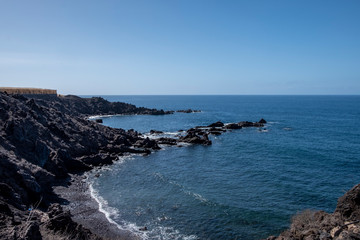 Coastline and sea front with trees at Alcala Tenerife Spain