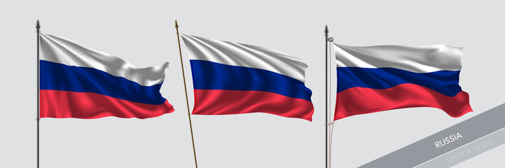 Set of Russia waving flag on isolated background vector illustration