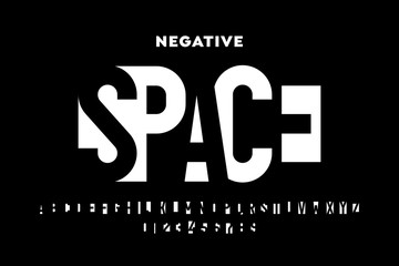 Negative space style font, alphabet letters and numbers