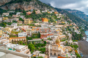 Fototapeta na wymiar Beautiful Landscape with Positano town at famous amalfi coast, Italy