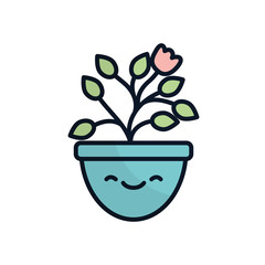 Isolated kawaii flower inside pot flat fill style icon vector design