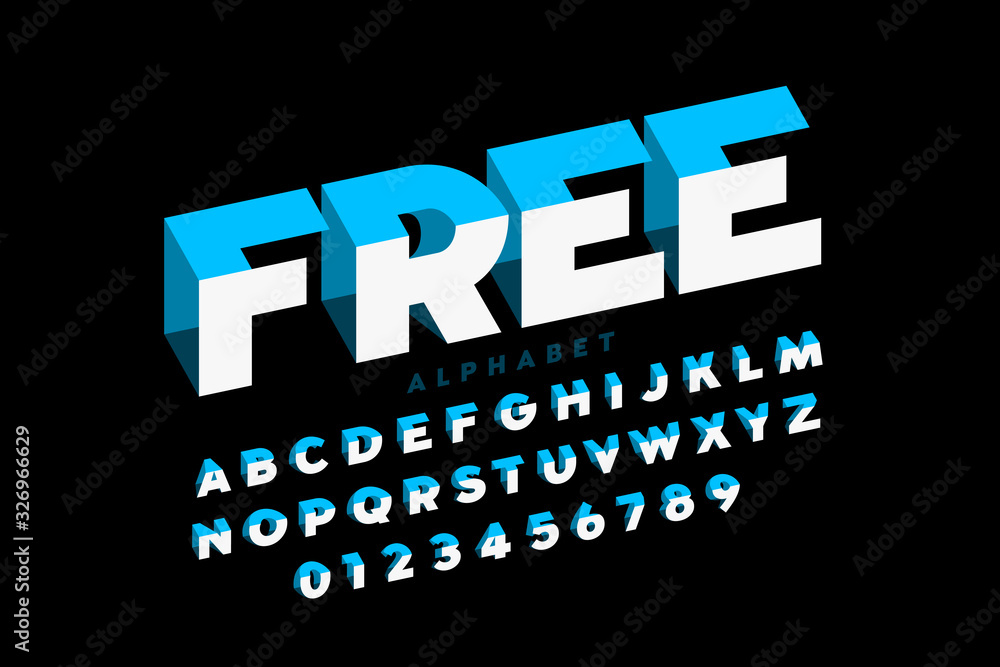 Fototapete three dimensional style font design, alphabet letters and numbers