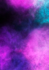 Starry sky. Diamond night. Heavenly radiance. Flashes of light in the sky. Neon gray-blue light from the dark. Magic background for night club design. Mystical smoke.