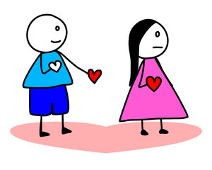 Man Offering his Heart to Woman Refusing to Take It. One Sided or Rejected Love Flat Vector Illustration