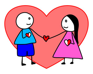 Men and women give love to each other. Love illustration