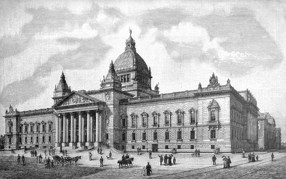 Imperial Court Building in Leipzig Germany / Antique engraved illustration from Brockhaus Konversations - Lexikon 1908