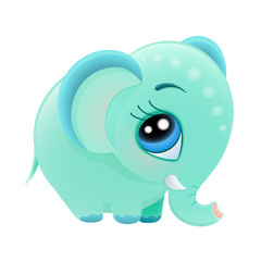 vector icon of a cute cartoon beige green indian african elephante with big blue eyes, trunk and ears, isolated on white background, eps 10 letter E, chess piece, surprised smiley Savannah wild animal