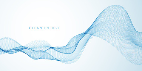 Flowing energy particles, wave of blended dots. Curved dotted 3d lines vector effect illustration. 3d futuristic technology style.