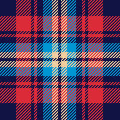 Tartan plaid pattern background. Seamless striped check plaid graphic in blue, red, and beige for flannel shirt, blanket, throw, upholstery, duvet cover, or other modern fabric design. - obrazy, fototapety, plakaty
