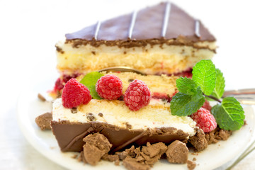 Delicious  raspberry creamy cake, raspberry cheesecake cake with chocolate and truffle