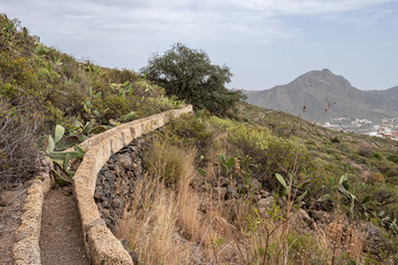 Irrigation on hillside near Arona Tenerife, Spain