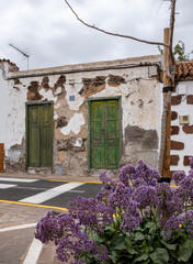 Green windows in traditional house in Arona Tenerife Spain
