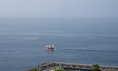 Traditional sail boat in the ocean off los gigantes, Tenerife, Spain