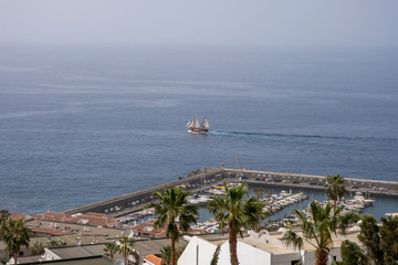 Traditional sail boat in the ocean off los gigantes, Tenerife, Spain