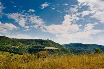 grassy field with mountains and beautiful scenery
