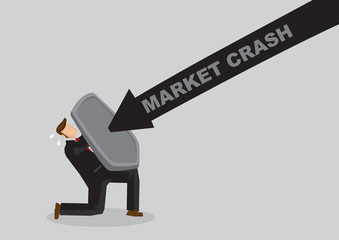 Businessman protect himself with shield from market crash
