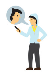 Man in casual outfit having a online conversation with his friend. Concept of gossip or casual chatting.