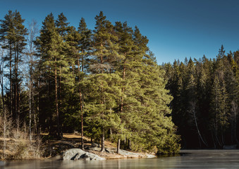 Widok na zamarźnięte jezioro Bratetjern w Norwegii, Skandynawia © Dreamnordno