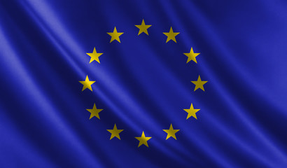 3d illustration. European flag. Satin background.