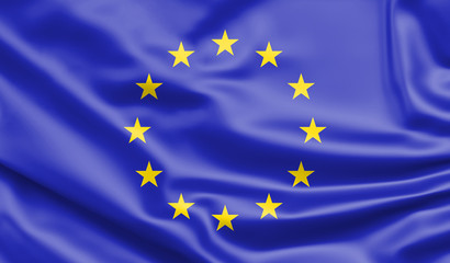 Flag of Europe. Silk background. 3d illustration.