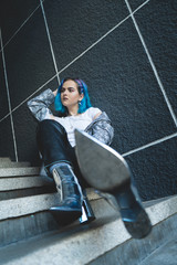 Street portraits with blue hair model
