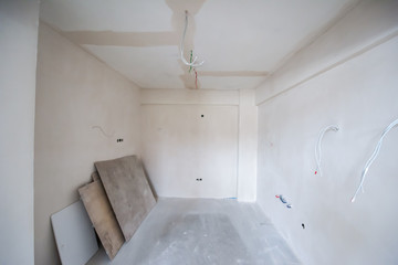 interior of construction site with white drywall