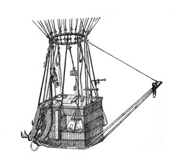 Hot air balloon basket / Antique engraved illustration from Brockhaus Konversations - Lexikon 1908 © Basicmoments