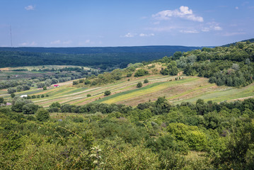 Fototapeta na wymiar Fields on a hills in rural area of Moldova