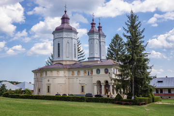 Fototapeta na wymiar Side view of church in Ciolanu Orthodox Monastery near Tisau and Magura villages in Romania