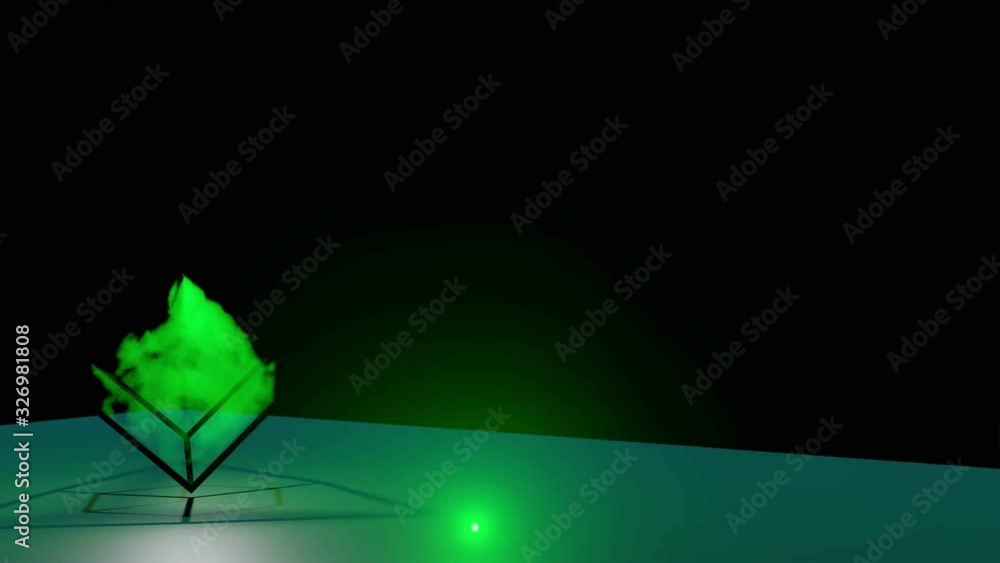 Poster abstract futuristic cube with smoke and glowing flashlight, 3d rendering
