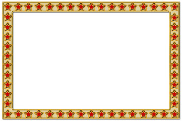 gold frame with red stars on a white background