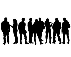 Big crowds people on street. Isolated silhouette on a white background