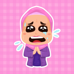 Crying Girl in Pink Hijab - Vector based layered color