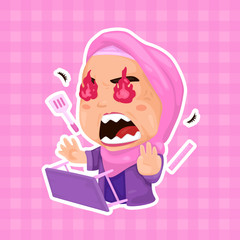 Angry Girl in Pink Hijab - Vector based layered color