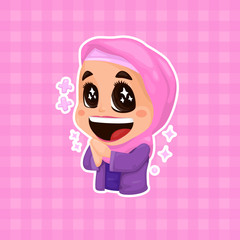 Excited Girl in Pink Hijab - Vector based layered color
