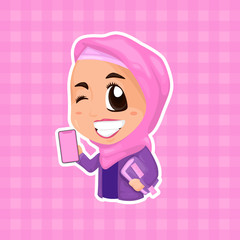 Learning Girl in Pink Hijab - Vector based layered color