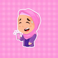 Worried Girl in Pink Hijab - Vector based layered color