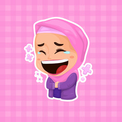 Laughing Girl in Pink Hijab - Vector based layered color