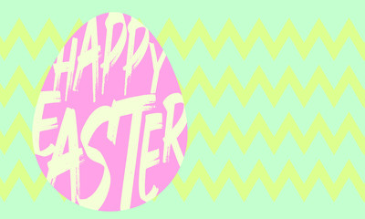 abstract vector illustration composed of "Happy Easter" text shaped in an egg on a textured background. Flat design with pastel colors. Seasonal theme and religious celebration
