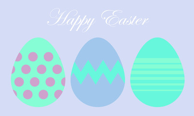 abstract vector illustration composed of three decorated easter eggs with different decorations on a pastel-colored background. Seasonal theme. Religious celebration