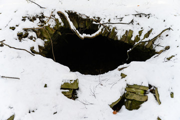 Hole in the cellar demolished with snow.