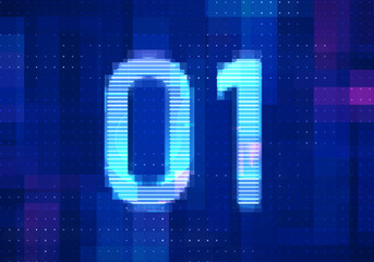 01 binary computer code on the  screen on monitor computer technology with blue background. Abstract digital future design concept.
