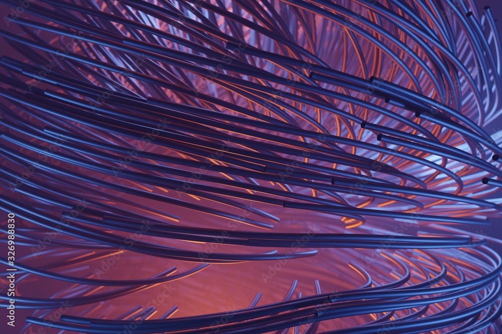 Poster abstract lines cables futuristic network communication technology, 3d rendering
