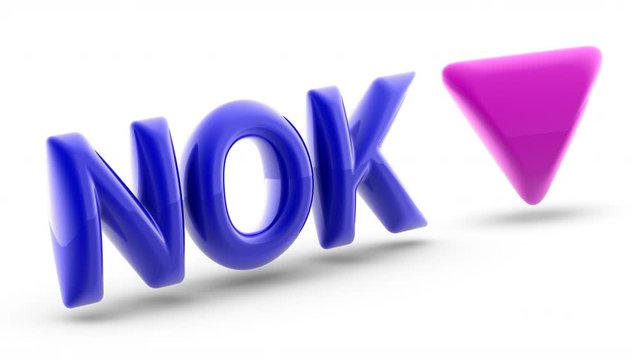 Norwegian krone sign in white background. Index down. 3D Illustration.